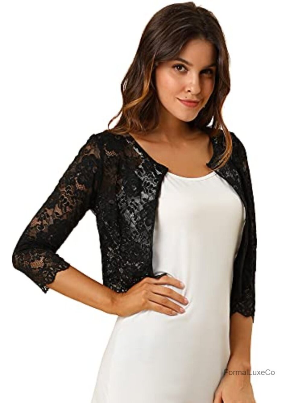 Lace Shrug Women's Sheer Floral Bolero 3/4 Sleeve Open Front Crochet Cardigan